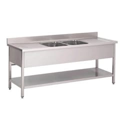 RVS spoeltafel 2 spoelbakken midden 200x70x85cm Dermbach