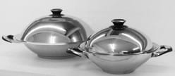 mc-wokpan 40 cm met deksel, halve maanrooster en handgrepen/ bodem 22 cm/ h10 cm